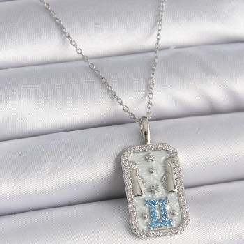 316L Çelik Gümüş Renk Zincir İkizler Burcu Zirkon Taşlı Kadın Kolye