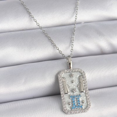 316L Çelik Gümüş Renk Zincir İkizler Burcu Zirkon Taşlı Kadın Kolye