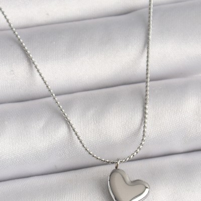 316L Çelik Gümüş Renk Zincir Kalp Figür Kadın Kolye