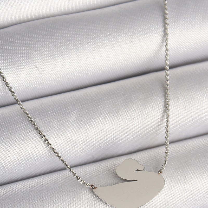 316L Çelik Gümüş Renk Zincir Kuğu Model Kadın Kolye