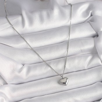 316L Çelik Gümüş Renk Zincir Love İşleme Kalp Figür Kadın Kolye