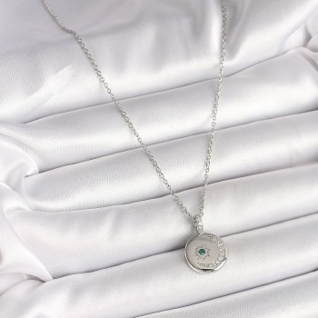 316L Çelik Gümüş Renk Zincir Madalyon Zirkon Taşlı İşlemeli Hilal Yıldız Model Kadın Kolye