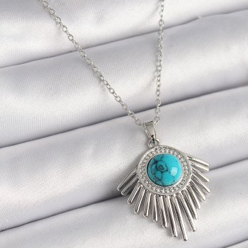 316L Çelik Gümüş Renk Zincir Mavi Boncuklu Zirkon Taşlı Kadın Kolye