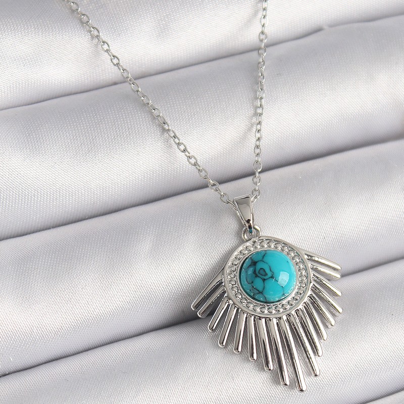 316L Çelik Gümüş Renk Zincir Mavi Boncuklu Zirkon Taşlı Kadın Kolye