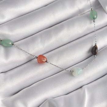 316L Çelik Gümüş Renk Zincir Renkli Doğaltaş Model Kadın Kolye