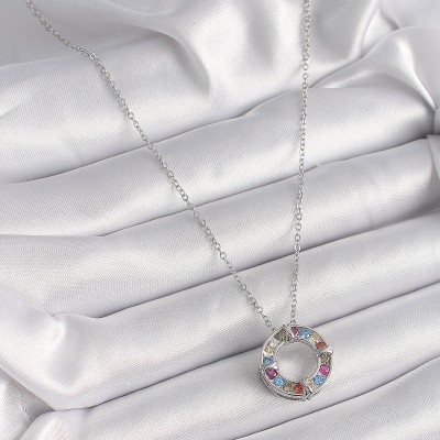 316L Çelik Gümüş Renk Zincir Renkli Zirkon Taşlı Xoxo Model Kadın Kolye