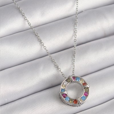 316L Çelik Gümüş Renk Zincir Renkli Zirkon Taşlı Xoxo Model Kadın Kolye