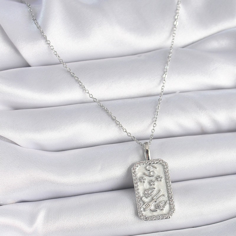 316L Çelik Gümüş Renk Zincir Yengeç Burcu Zirkon Taşlı Kadın Kolye