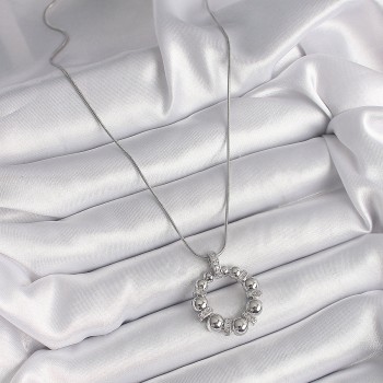 316L Çelik Gümüş Renk Zincir Zirkon Taş Detaylı Bombeli Halka Model Kadın Kolye