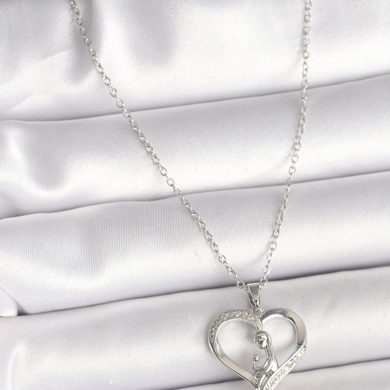 316L Çelik Gümüş Renk Zincir Zirkon Taş Detaylı Kalp Model Kadın Kolye