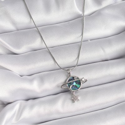 316L Çelik Gümüş Renk Zincir Zirkon Taşlı Gezegen Model Kadın Kolye