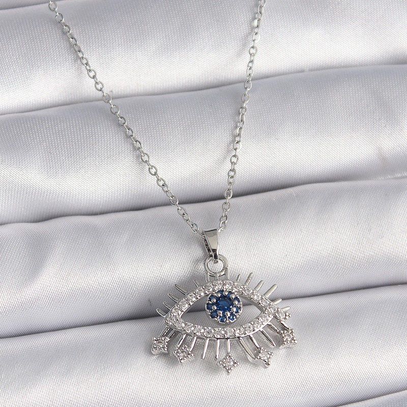 316L Çelik Gümüş Renk Zincir Zirkon Taşlı Göz Model Kadın Kolye