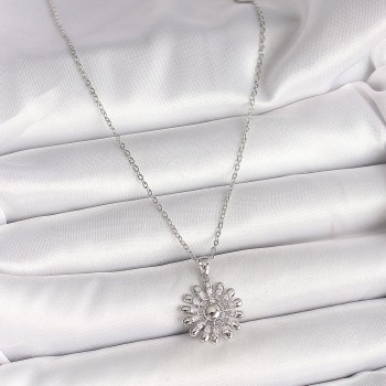 316L Çelik Gümüş Renk Zincir Zirkon Taşlı Güneş Model Kadın Kolye