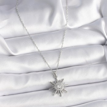 316L Çelik Gümüş Renk Zincir Zirkon Taşlı Güneş Model Kadın Yüzük