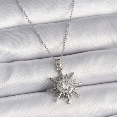 316L Çelik Gümüş Renk Zincir Zirkon Taşlı Güneş Model Kadın Yüzük