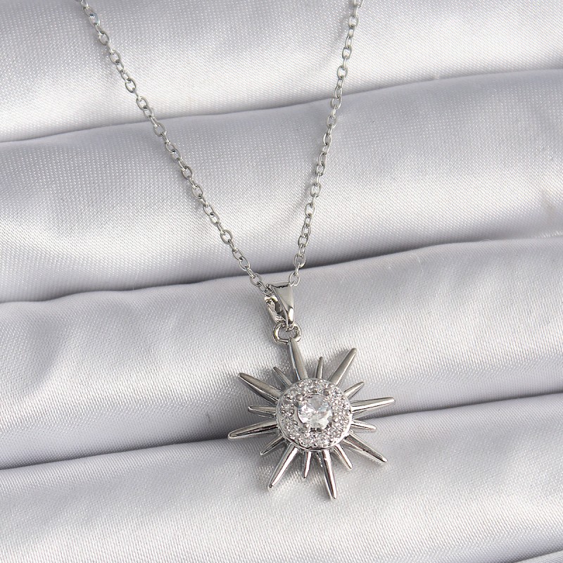 316L Çelik Gümüş Renk Zincir Zirkon Taşlı Güneş Model Kadın Yüzük