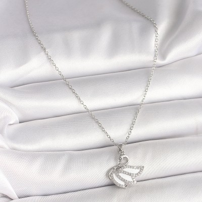 316L Çelik Gümüş Renk Zincir Zirkon Taşlı Kuğu Model Kadın Kolye