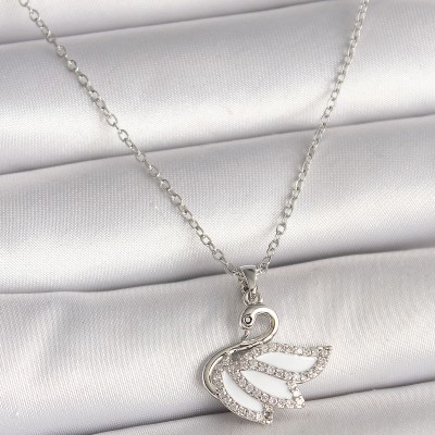 316L Çelik Gümüş Renk Zincir Zirkon Taşlı Kuğu Model Kadın Kolye