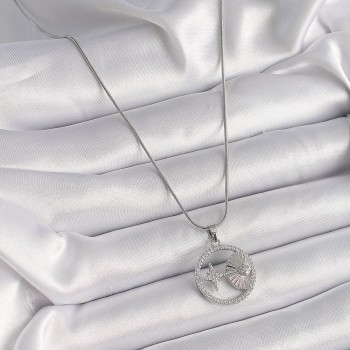 316L Çelik Gümüş Renk Zincir Zirkon Taşlı Yıldız Madalyon Model Kadın Kolye