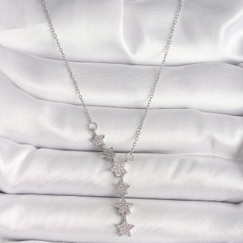 316L Çelik Gümüş Renk Zincir Zirkon Taşlı Yıldız Model Kadın Kolye
