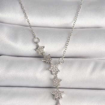 316L Çelik Gümüş Renk Zincir Zirkon Taşlı Yıldız Model Kadın Kolye
