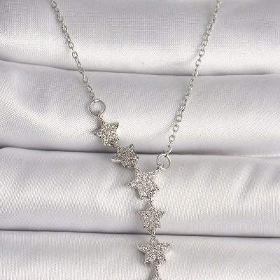 316L Çelik Gümüş Renk Zincir Zirkon Taşlı Yıldız Model Kadın Kolye