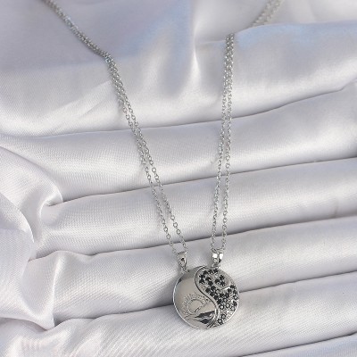 316L Çelik Gümüş Renk Zincir Zirkon Taşlı Ying Yang Model Gün Batımı İşlemeli Arakdaşlık Kadın Kolye