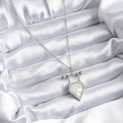 316L Çelik Gümüş Renk Zirkon Taş Detay Kadın Kolye