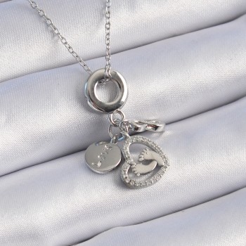 316L Çelik Gümüş Renk Zirkon Taş Detay Kalp Model Charm Kadın Kolye