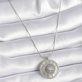 316L Çelik Gümüş Renk Zirkon Taşlı 12 Burç Madalyon Model Kadın Kolye