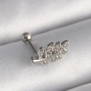 316L Çelik Gümüş Renk Zirkon Taşlı Dal Tragus Piercing