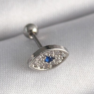 316L Çelik Gümüş Renk Zirkon Taşlı Göz Tragus Piercing