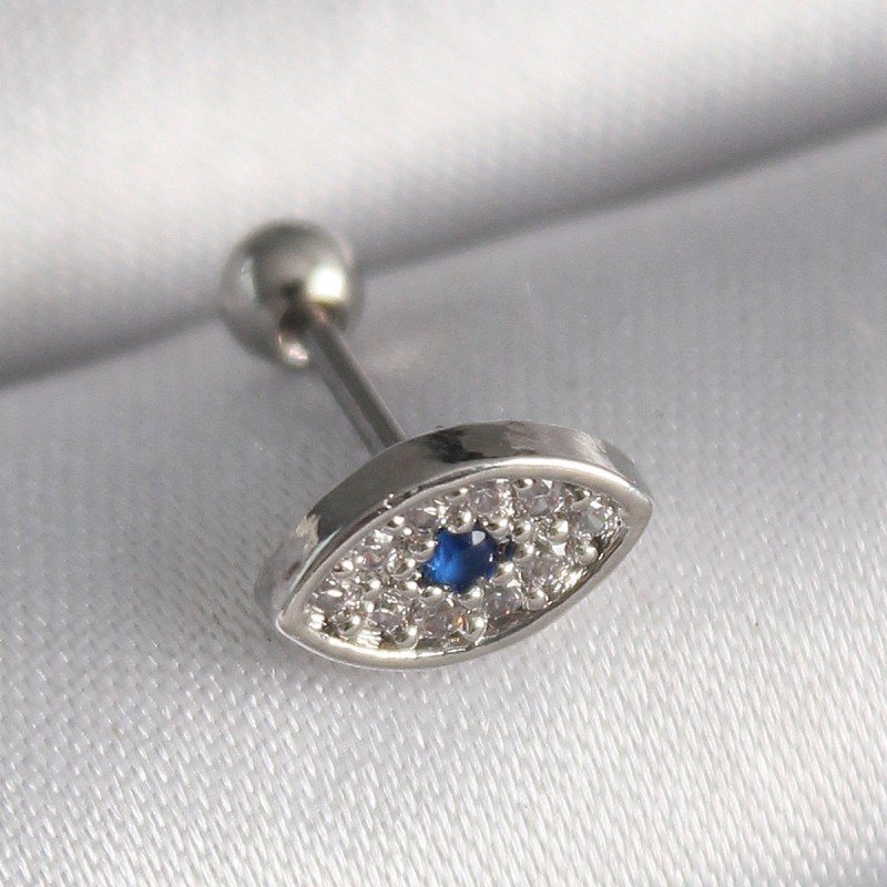 316L Çelik Gümüş Renk Zirkon Taşlı Göz Tragus Piercing