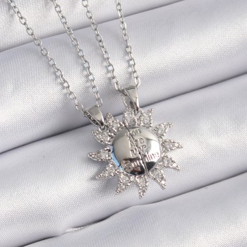 316L Çelik Gümüş Renk Zirkon Taşlı Güneş Model İşleme Yazı Detay Arkadaşlık Kolyesi
