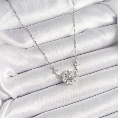 316L Çelik Gümüş Renk Zirkon Taşlı Hilal Kalp Model Kadın Kolye