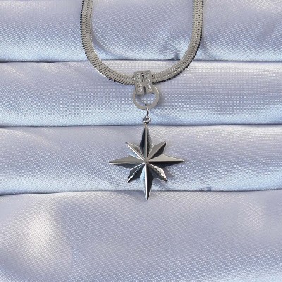 316L Çelik Gümüş Renk Zirkon Taşlı İtalyan Zincirli Kutup Yıldızı Kolye