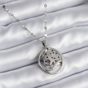 316L Çelik Gümüş Renk Zirkon Taşlı Jaguar Model Kadın Kolye