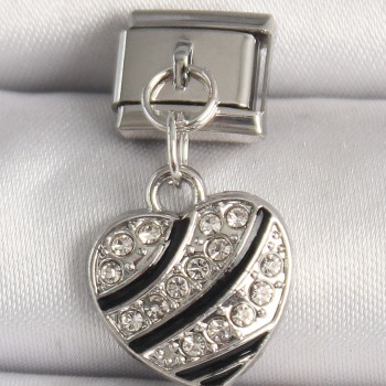 316L Çelik Gümüş Renk Zirkon Taşlı Kalp Model Nomination Charm