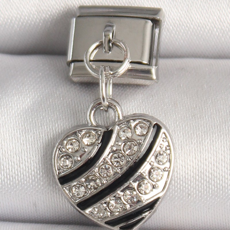 316L Çelik Gümüş Renk Zirkon Taşlı Kalp Model Nomination Charm