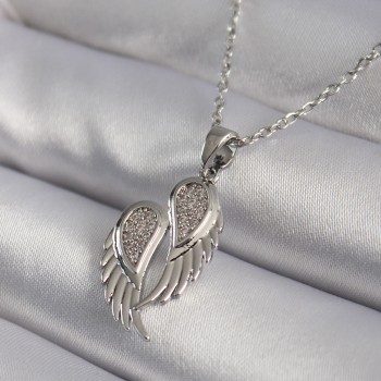 316L Çelik Gümüş Renk Zirkon Taşlı Kanat Model Kadın Kolye