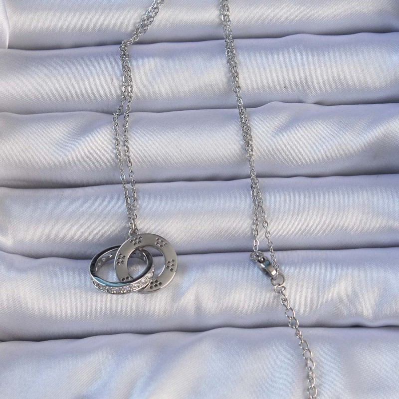 316L Çelik Gümüş Renk Zirkon Taşlı Kolye