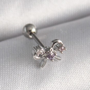 316L Çelik Gümüş Renk Zirkon Taşlı Kurdele Tragus Piercing