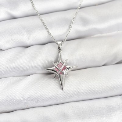 316L Çelik Gümüş Renk Zirkon Taşlı Kutup Yıldızı Model Kadın Kolye