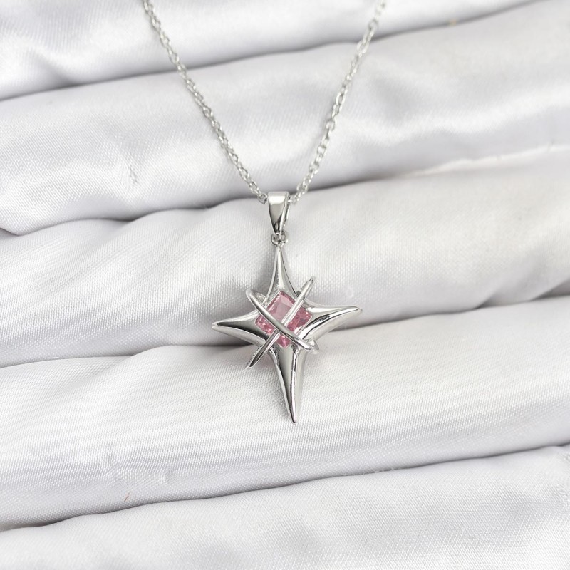 316L Çelik Gümüş Renk Zirkon Taşlı Kutup Yıldızı Model Kadın Kolye