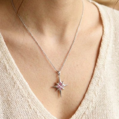 316L Çelik Gümüş Renk Zirkon Taşlı Kutup Yıldızı Model Kadın Kolye