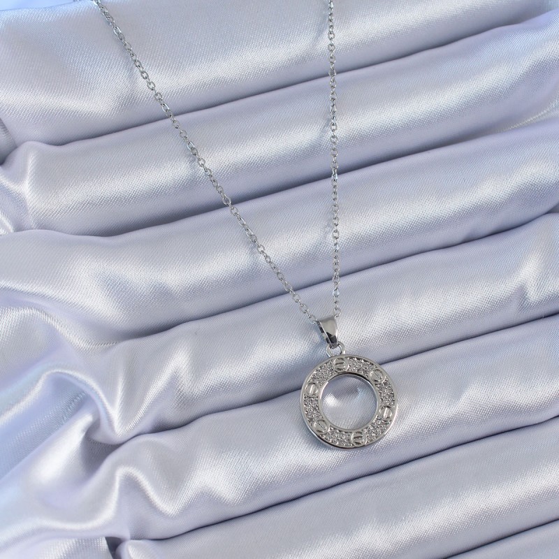 316L Çelik Gümüş Renk Zirkon Taşlı Model Kadın Kolye