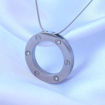 316L Çelik Gümüş Renk Zirkon Taşlı Model Kolye