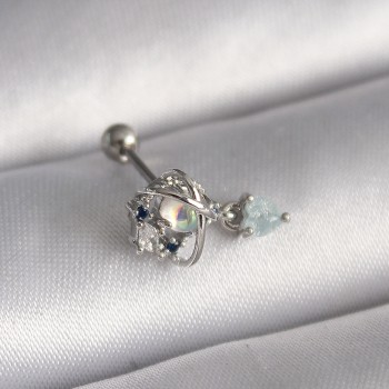 316L Çelik Gümüş Renk Zirkon Taşlı Sallantı Kalp Detay Tragus Piercing