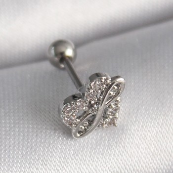 316L Çelik Gümüş Renk Zirkon Taşlı Sonsuzluk Detay Tragus Piercing