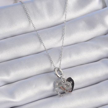 316L Çelik Gümüş Renk Zirkon Taşlı Sonsuzluk Kalp Figür Charm Model Kadın Kolye